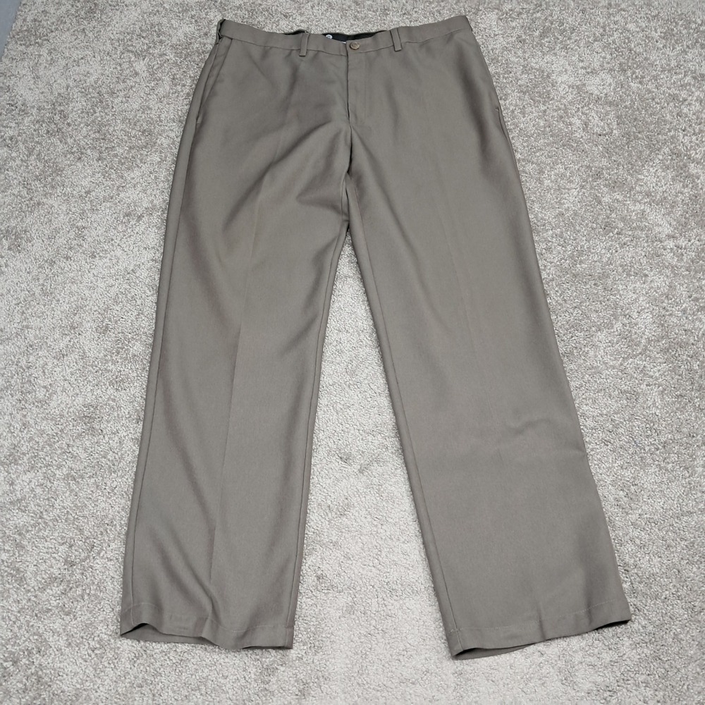 Haggar Mens Flat Front Dress Pants Taupe Brown 38x32 Polyester Professional